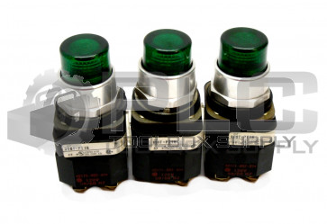 LOT OF 3 ALLEN BRADLEY 800T-PT16 SER.T W/ 800T-XA ILLUMINATED GREEN PUSH BUTTON