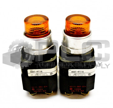 LOT OF 2 ALLEN BRADLEY 800T-PT16 SER.T ILLUMINATED AMBER PUSH BUTTON SWITCH