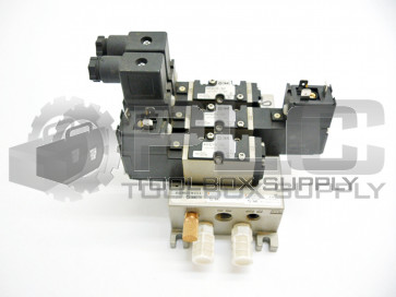 NEW SMC VVFS2-E1L02 PNEUMATIC MANIFOLD BLOCK ASSEMBLY W/ (3) NVFS2110-5DZ VALVE 