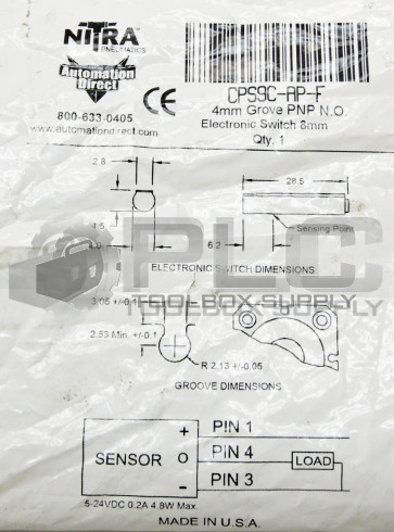 NEW NITRA AUTOMATION DIRECT CPS9C-AP-F 4MM GROVE PNP N.O. ELECTRONIC SWITCH 8MM 