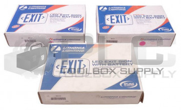 LOT OF 3 NEW LITHONIA LQM S W 3 R 120/277 EL N & M6 EXIT SIGNS w/BATTERY 388066