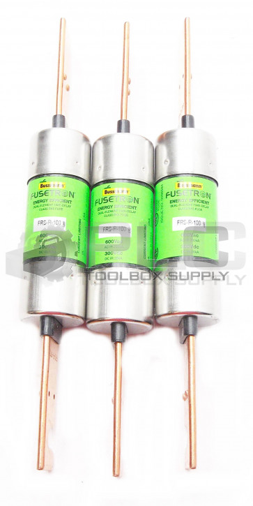 LOT OF 3 NEW BUSSMANN FRS-R-100 FUSETRON DUAL ELEMENT TIME DELAY FUSE 600V 30VDC