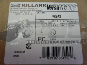 NEW HUBBELL VR642 KILLARK 60 AMP RECEPTACLES, 4-POLE, 3-WIRE, 600VAC/250VDC