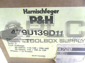 NEW P&H 479U139D11 MAGNETIC CONTACTOR SIZE 3 600V.MAX SERIES B 432Q20-D1