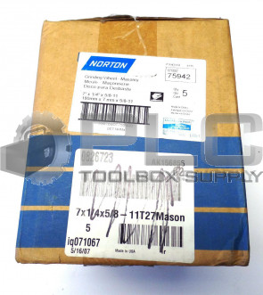 NEW PACK OF 5 NORTON 75942 076607 GRINDING WHEEL MASONRY 7"x1/4"x5/8-11