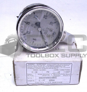 NEW AMETEK US GAUGE 656237AA4CD3B0G C-PT 5XR04 PSI: 0-30 CONNECTOR: 1/4