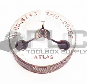 ATLAS 7/16-28NEF THREAD RING GAGE GO PD.4143