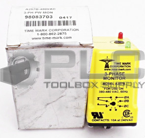 NEW TIME MARK CORP A257B-480VAC PHASE MONITOR YELLOW 3PHASE 8PIN