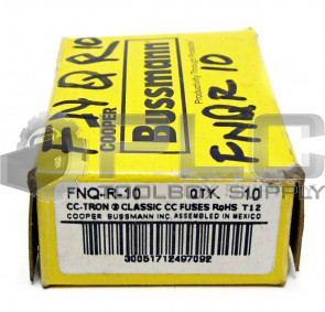BOX OF 10 NEW BUSSMANN FNQ-R-10 CC-TRON TIME DELAY FUSE 10AMP 600VAC