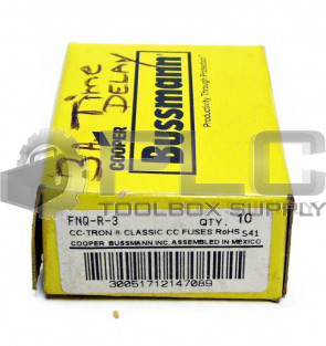 BOX OF 10 NEW BUSSMANN FNQ-R-3 CC-TRON TIME DELAY FUSE 3AMP 600VAC