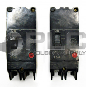 LOT OF 2 GENERAL ELECTRIC 15AMP CIRCUIT BREAKER, TYPE: TEY, 2POLE, TEY215