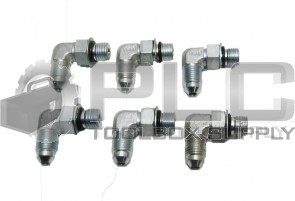 LOT OF 6 HYDRAULIC ELBOW 7/16" JIC X 7/16" O-RING CONNECTOR, 90 DEGREE, STEEL