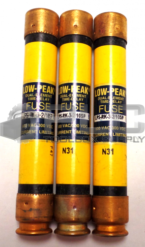 NEW LOT OF 3 BUSSMANN LPS-RK-3-2/10SP LOW PEAK DUAL ELEMENT TIME DELAY FUSE 