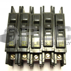 LOT OF 5 SQUARE D QOU110 CIRCUIT BREAKER 10 AMP 120/240V