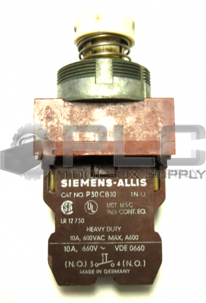 SIEMENS-ALLIS P30CB10 PUSH BUTTON CONTACT BLOCK WITH PUSH BUTTON
