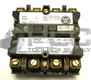 WESTINGHOUSE A201KICA MOTOR CONTROL CONTACTOR SIZE 1 MODEL B 27/AMPS