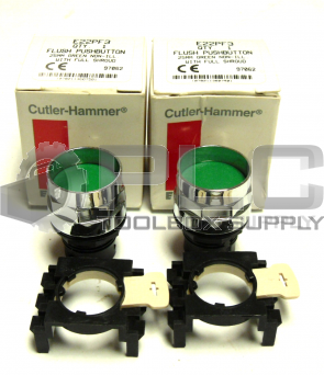 NEW LOT OF 2 CUTLER-HAMMER E22PF3 FLUSH GREEN PUSH BUTTON