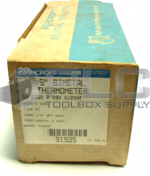 NEW ASHCROFT 50EI60R090 BIMETAL THERMOMETER 5" 0/200F STEM LENGTH 9"
