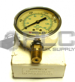 NEW IN BOX WEKSLER BY12YPS4LW PRESSURE GAUGE 2-1/2" 0-2000 PSI