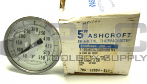 NEW IN BOX ASHCROFT 50EI60R060/5" BIMETAL THERMOMETER 1/2" NPT BACK 6" STEM 