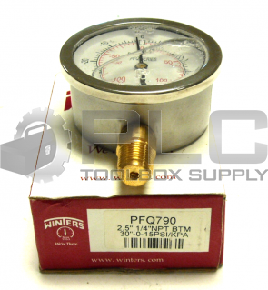 NEW IN BOX WINTERS PFQ790 GAUGE 2.5", 1/4" NPT BTM 30" -0-15 PSI/KPA