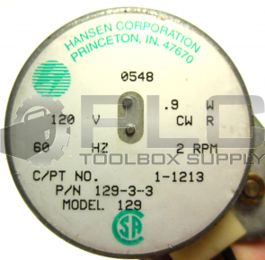 HANSEN 129-3-3 MOTOR SYNCHRONOUS 120VAC 60HZ .9W 2RPM