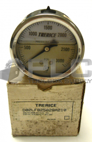 NEW TRERICE D82LF2502BA210 PRESSURE GAUGE 3000 PSI /2.5" GA/1/4 NPT CAM D82LFB