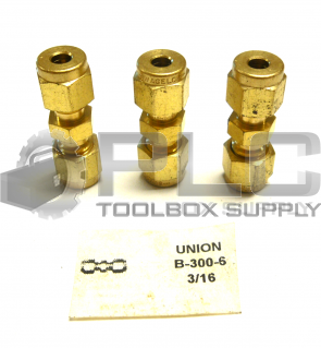 NEW LOT OF 3 SWAGELOK B-300-6 UNION 3/16" 