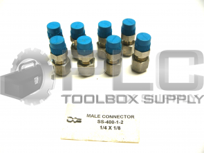 NEW LOT OF 8 SWAGELOK SS-400-1-2 MALE CONNECTOR 1/4 X 1/8