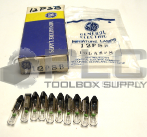 NEW BOX OF 10 GENERAL ELECTRIC 12PSB LAMP MINIATURE 12V .17AMP T2 SLIDE BASE