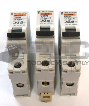 LOT OF 3 MERLIN GERIN C60N 4A-TYPE C CIRCUIT BREAKER 277VAC 