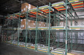 PUSH BACK PALLET RACKING SYSTEM GRAVITY FLOW 75 PALLETS