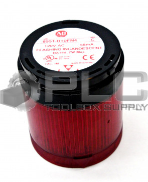 ALLEN BRADLEY 855T-B10FN4 FLASHING INCANDESCENT LIGHT 70MM 120V RED LENS