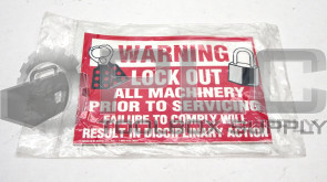 PACKAGE OF 5 NEW EMED CO. WARNING LOCKOUT ALL MACHINERY PRIOR TO SERVICING SIGNS