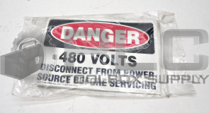 PACKAGE OF 5 NEW EMED CO. QS3572 DANGER 480 VOLTS WARNING LABEL 3-1/2"X5"