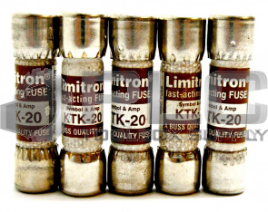 LOT OF 5 NEW BUSS FUSES KTK-20 FUSE 20 AMP 600 VAC FAST-ACTING