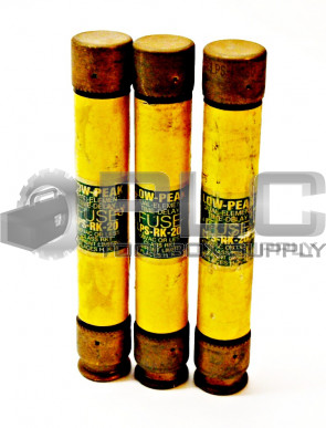 LOT OF 3 NEW BUSSMANN LPS-RK-20 FUSE TIME DELAY LOW PEAK CLASS RK1 20AMP 600VAC