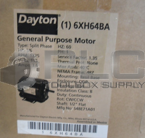 NEW DAYTON 6XH64 BA MOTOR 1/6HP 1PH 115V 1725RPM