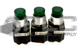 LOT OF 3 ALLEN BRADLEY 800T-PT16 SER.T W/ 800T-XA ILLUMINATED GREEN PUSH BUTTON