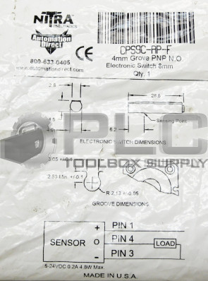 NEW NITRA AUTOMATION DIRECT CPS9C-AP-F 4MM GROVE PNP N.O. ELECTRONIC SWITCH 8MM 