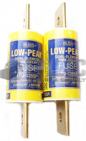 LOT OF 2 NEW BUSSMANN LPJ-125SP LOW PEAK DUAL ELEMENT TIME DELAY FUSE 600VAC 