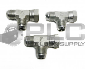 LOT OF 3 NEW PARKER HYDRAULIC TEE 1-1/16" FEMALE SWIVEL X 1-1/16" MALE JIC STEEL